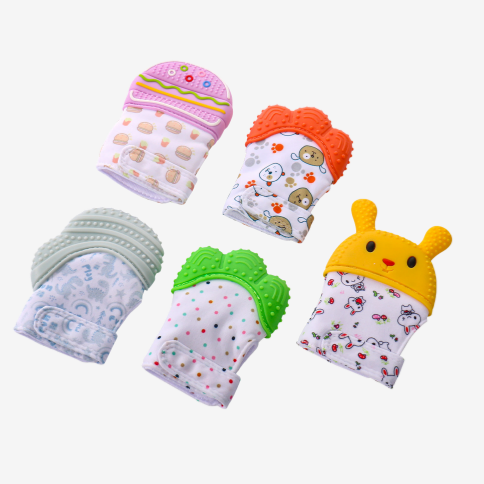 custom silicone teething mitten with fabric glove